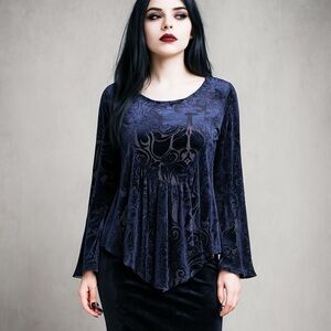 Ultra Pink Velvet Burnout Top L Whimsagoth Dark Fairy Gothic Bell Sleeves